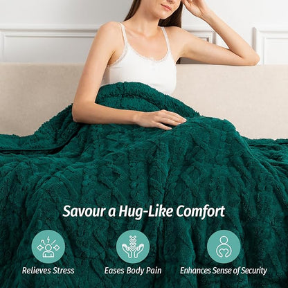 Wemore Weighted Blanket for Adults Twin Size 15 lbs, Dual Sided Soft Fuzzy Jacquard Sherpa Weighted Blankets for Sleeping, Cozy Fluffy Knitted Heavy Blanket for Couch Bed, Green, 48 x 72 inches