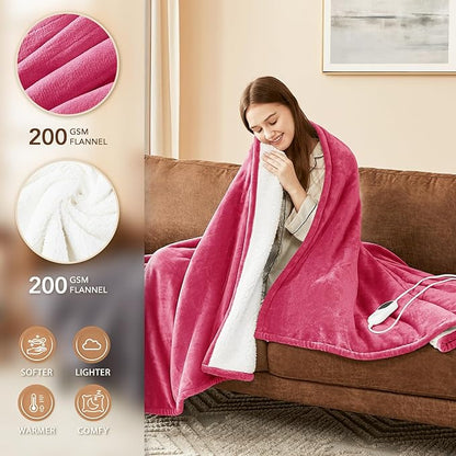Homemate Electric Heated Blanket Twin Size - 62"x84" Heating Blanket Twin Size 1/2/4/6/8 Hours Auto-Off 10 Heat Level Over-Heat Protection Flannel Sherpa ETL Certification