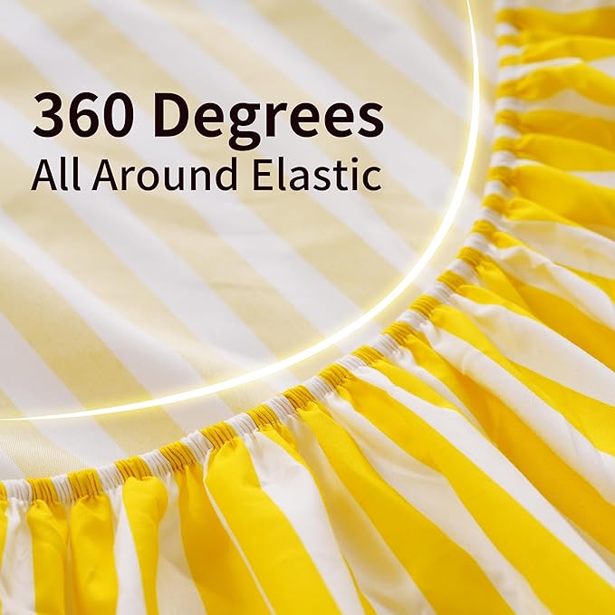 Yellow Striped Bed Sheet Set Twin Size 3 Piece with 16-Inch Deep Pockets- Super Soft & Wrinkle Free Stripe Bed Sheets - Luxury Yellow & White Striped Pinstripe Bedding for All Season