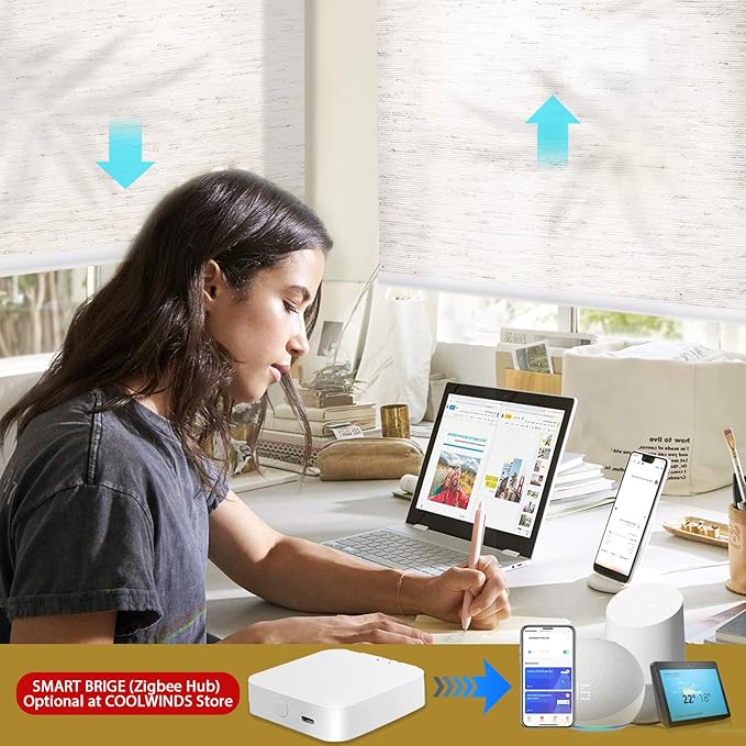 Motorized Blinds with Remote Cordless Automatic Motorized Shades Custom Blinds for Windows Smart Curtains Compatible with Alexa Google Home(Light Filtering Linen Sandy Beach,W24 x H72in)