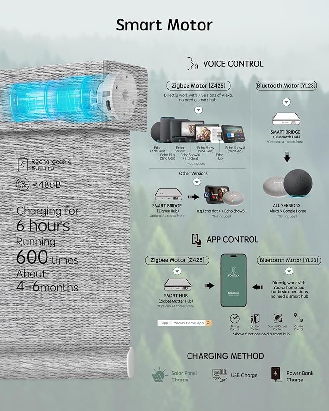 Yoolax Motorized Blinds with Remote, Smart Blinds for Windows Blackout Automatic Shades Work with Alexa Remote Control Roller Window Shades with Valance, Custom Size (Foggy Grey)