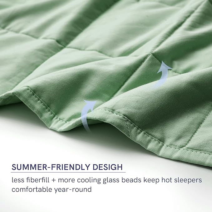 YnM Weighted Blanket,Heavy 100 Percent Oeko-Tex Certified Cotton Material, Bed Blanket for One Person of 160lbs, Ideal for Queen/King Bed (60x80 Inches, 17 Pounds, Sprout Green)