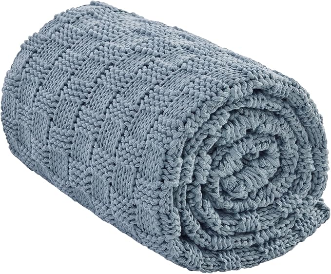 Knitted Weighted Blanket for Adult, No Beads Heavy Blanket 70” x 90'' 20lbs, Breathable Chunky Knit Blanket, Cooling Weighted Blanket for Hot Sleepers, Christmas Home Decor (Light Blue)