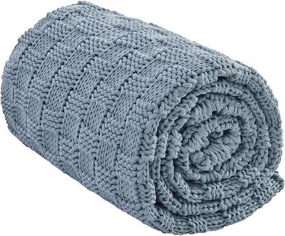 Knitted Weighted Blanket for Adult, No Beads Heavy Blanket 60” x 80'' 12lbs, Breathable Chunky Knit Blanket, Cooling Weighted Blanket for Hot Sleepers, Christmas Home Decor (Light Blue)