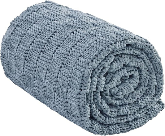 Knitted Weighted Blanket Kids, No Beads Heavy Blanket 36” x 48'' 3lbs, Breathable Chunky Knit Blanket, Cooling Weighted Blanket for Hot Sleepers, Christmas Home Decor (Light Blue)