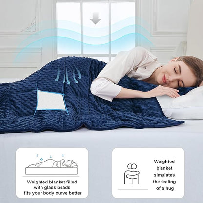 Alomidds Weighted Blanket (60"x80",20lbs Queen Size - Navy), Weighted Blankets for Adults, Cooling Breathable Soft and Comfort Minky, Heavy Blanket Microfiber Material with Glass Beads