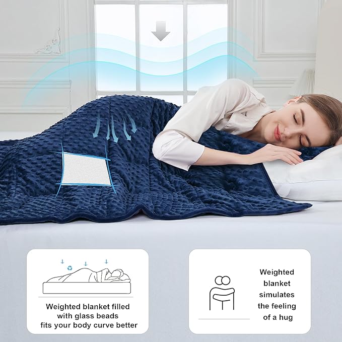 Alomidds Weighted Blanket (48"x72",20lbs Twin Size - Navy), Weighted Blankets for Adults, Cooling Breathable Soft and Comfort Minky, Heavy Blanket Microfiber Material with Glass Beads