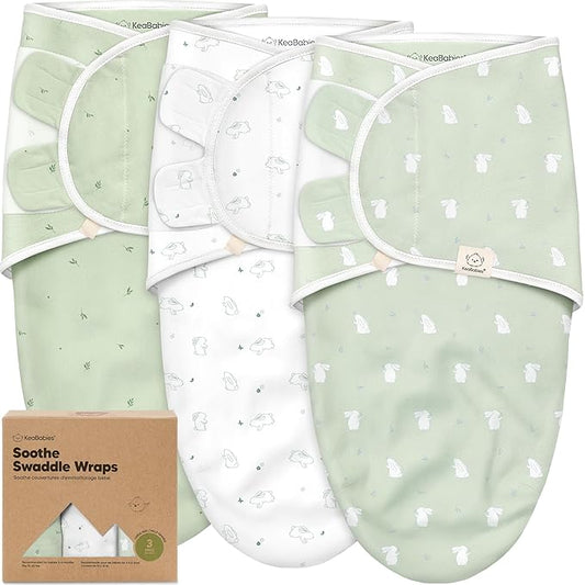 KeaBabies 3-Pack Organic Baby Swaddle Sleep Sacks - Swaddles for Newborns, Infant 3-6 Months, Baby Girls, Boys, Soft & Snug Newborn Sleep Sack, Nursery Swaddling Blankets (Bunnies, L)