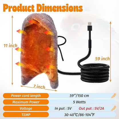 Dreyoo Snuggle Up Bird Cage Heater for Parrot and Small Birds,5V Low Voltage Heated Bird Perch with Constant Temperature Control & Anti Bite Line, Cozy Corner Warmer Blanket Cage Accessory(11.2"× 7")