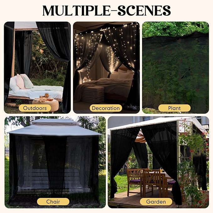 4 Corners Black Bed Canopy Curtains for Single Twin Full Size, Mosquito Net Rectangular Bed Drapes for Bedroom Home Indoor Patio Outdoor Decoration(L79 x W47 x H59 Inch)