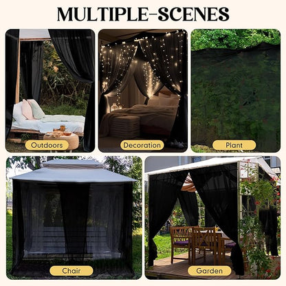 4 Corners Black Bed Canopy Curtains for Single Twin Full Size, Mosquito Net Rectangular Bed Drapes for Bedroom Home Indoor Patio Outdoor Decoration(L79 x W47 x H59 Inch)