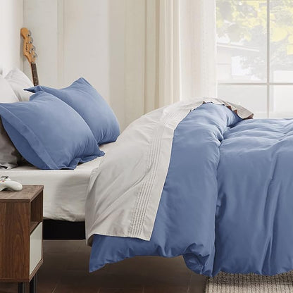Bedsure Duvet Cover Queen Size - Soft Double Brushed Bedding Set for Kids & Adults, Zipper Closure, 3 Pieces, Includes 1 Duvet Cover (90"x90") & 2 Pillow Shams, NO Comforter, Slate Blue