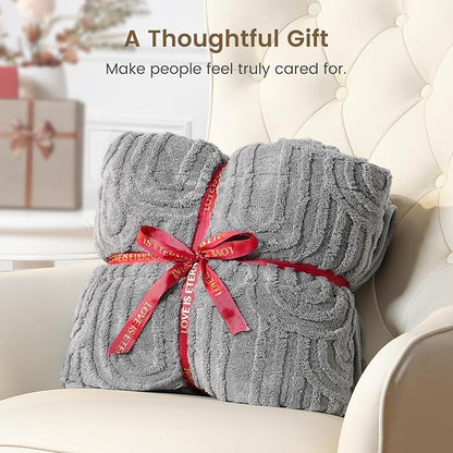 Sherpa Fleece Adult Weighted Blanket Great for Sleep, 20 lbs Dual Sided Soft Fuzzy Heavy Blankets for Couch Bed Sofa, Cozy Warm Fluffy Arched Jacquard Throw for Winter (Grey, 60" x 80", 20 Pounds)