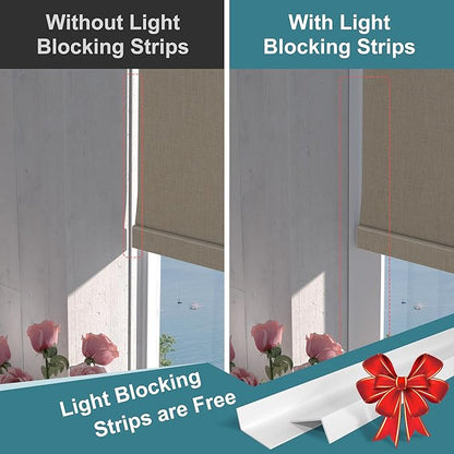 BERISSA Motorized Blinds with Remote,Blackout Smart Roller Shades with App,Voice Control,Linen Fabric,Thermal Insulated Automatic Blinds,Electric Shades with USB/Solar Pannel.Double-Sided Brown