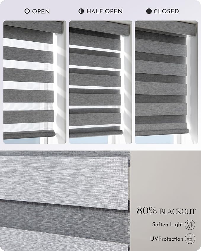 Graywind Motorized Blinds with Remote, Smart Zebra Shades for Windows, Roller Blinds Compatible with Apple Homekit, Alexa, Google Home, Custom Size, Classic - Grey