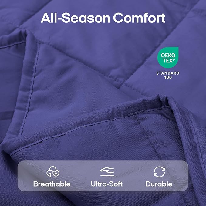 ZonLi Weighted Blanket for Adults (60"x80", 20lbs, Dusk Blue) Queen Size High Breathability Cooling Heavy Blanket, Soft Material with Premium Glass Beads, All-Season, Easy Care