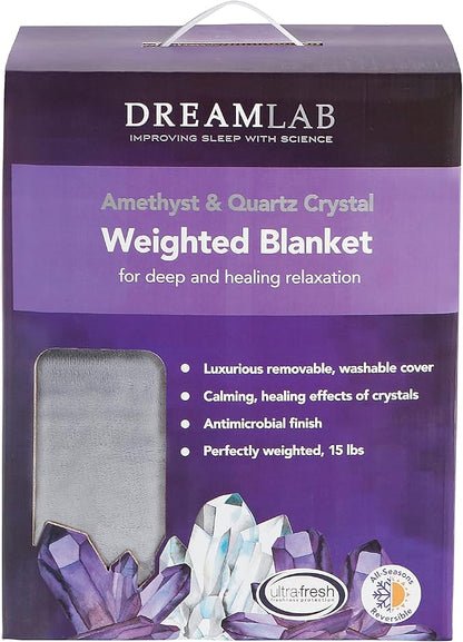 Dream Lab Amethyst and Quartz Crystal Cooling Reversible Weighted Blanket with Removable Cover, 15 Pounds, Grey