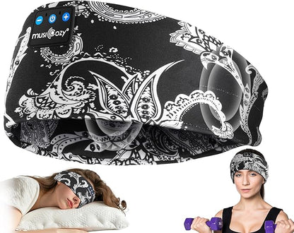 MUSICOZY Sleep Headphones Bluetooth Headband 5.4 Wireless Headband Headphones for Sleeping for Side Sleeper with Ultra-Thin HD Stero Speaker for Workout (Black & White)