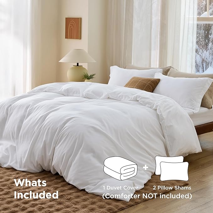 Bedsure Duvet Cover Oversized King Size - Soft Double Brushed Bedding Set for Kids & Adults, Zipper Closure, 3 Pieces, Includes 1 Duvet Cover (120"x98") & 2 Pillow Shams, NO Comforter, White