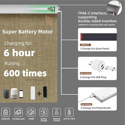 Motorized Blinds Roller Shade with Remote: Canisteo Automatic Smart Blind for Windows 100% Blackout, Electric Blinds Compatible with Alexa/Google Home/Apple Homekit, Customized Size,Aura Wheat