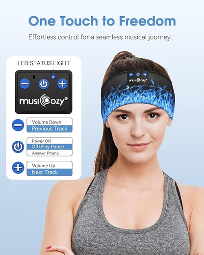 MUSICOZY Sleep Headphones Bluetooth Headband 5.4 Wireless Headband Headphones for Sleeping for Side Sleeper with Ultra-Thin HD Stero Speaker for Workout (Flame Red)