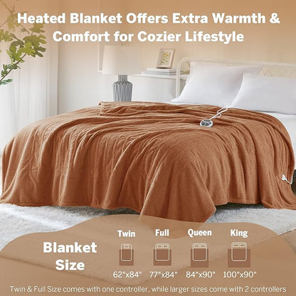 Serta Heated Blanket, Electric Full Size Blanket, Soft, Warm, Fuzzy Heating Blanket Full for Office, Couch, 1-12 hr Auto Shut Off Timer, 10 Lv Heat Setting, ETL Certified, Full 77" x 84" Rust