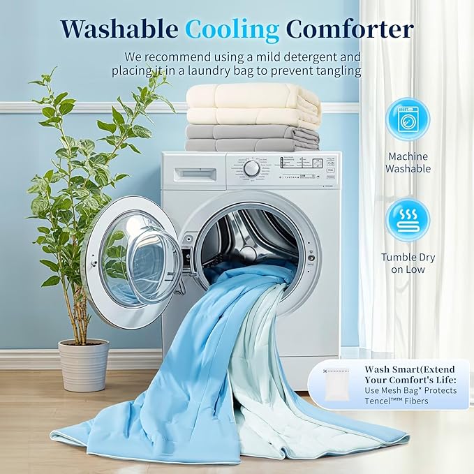 Rwlvpe Cooling Comforter Queen Size, Double-Sided Cooling Blanket for Hot Sleepers Night Sweats, Summer Comforter for Queen Size Q-Max>0.45 Ice Blanket Breathable Soft Lightweight Comforters, 90"x90"