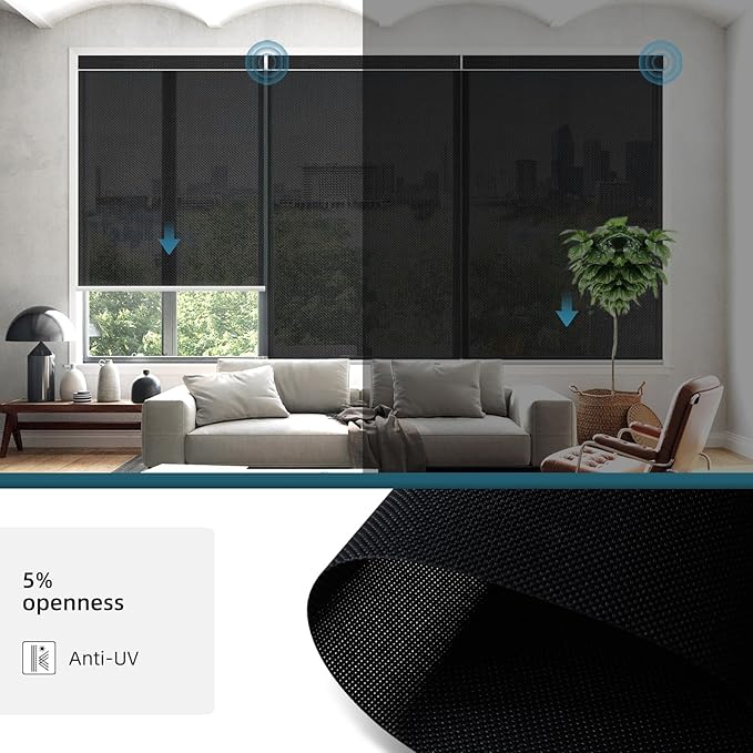 Motorized Blinds Work with Alexa,Google Asssitant,Homekit Over Thead,5% Openness Smart Blind with Remote Control,APP/Voice Control,Automatic Rechargeable Battery,5% Openness Aventus Black
