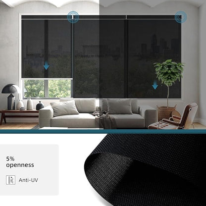 Motorized Blinds Work with Alexa,Google Asssitant,Homekit Over Thead,5% Openness Smart Blind with Remote Control,APP/Voice Control,Automatic Rechargeable Battery,5% Openness Aventus Black
