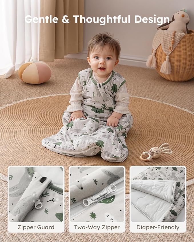 Yoofoss Rayon Made from Bamboo Baby Sleep Sack 6-12 Months 1.0 Tog Baby Wearable Blanket, Super Soft Infant Toddler Sleeping Sack 2-Way Zipper