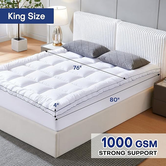 King Dual Layer 4 Inch Memory Foam Mattress Topper, Relax Body, Relieve Pain and Aid Sleep - 2 Inch Fluffy Pillow Top King Mattress Topper and 2 Inch Cooling Gel Memory Foam, 2X Support