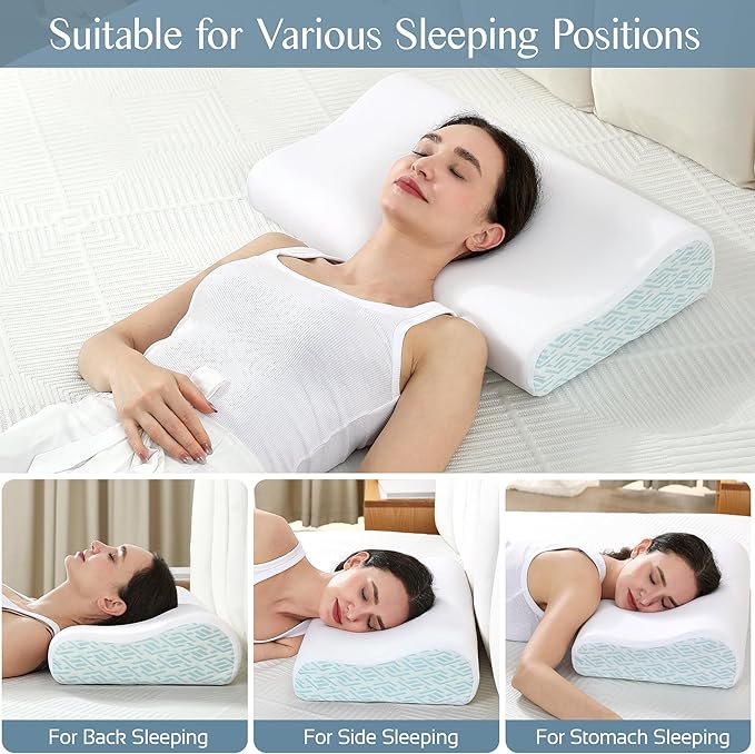Memory Foam Pillows for Neck Pain Relief, Cooling Neck Pillow for Sleeping, Ergonomic Cervical Neck Support Pillow with Breathable Pillowcase for Side Back Stomach Sleepers