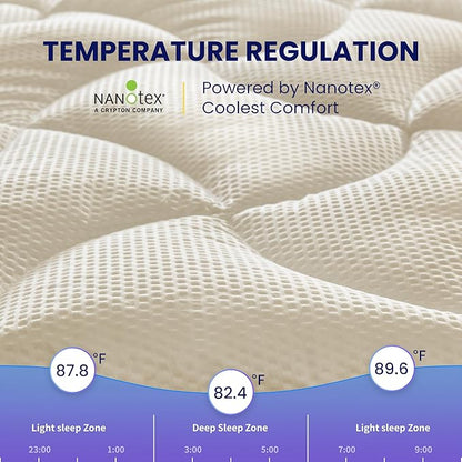 SLEEP ZONE Twin XL Cooling Mattress Topper for College Dorm, Premium Zoned Cool Mattress Pad Cover, Padded Mattress Protector Breathable Washable, Deep Pocket 8-21" (Beige, Twin XL)