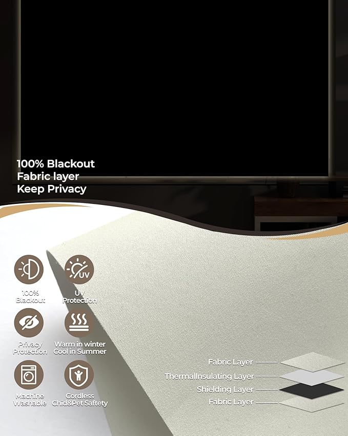 Motorized Roller Shade with Remote Control, 100% Blackout Electric 21-110” Width Blinds for Windows with Via Hub Alexa Google Home, Rechargeable Smart Automatic Customized Size（Dule Side-Beige）