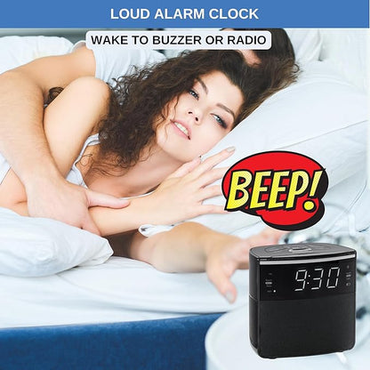 Digital Alarm Clocks for Bedrooms, Dual Alarms, Bluetooth and FM Radio, White Dimmable LED Display, USB-A Charging Port. Loud Alarm Clock for Heavy Sleepers Perfect for Bedroom, Desk, and Office