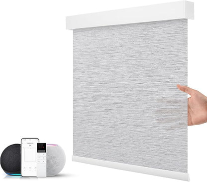 ZSTARR Motorized Smart Light Filtering Blind for Window with Remote Control, Automatic Blackout Roller Shade Customizable Size,with Valance Child Safety Rechargeable Battery Blinds(Jacquard Gray)