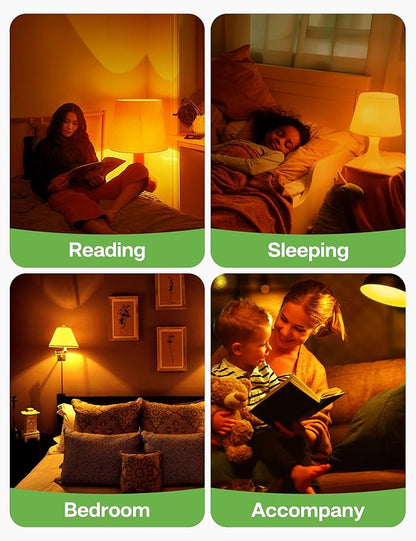 Amber Light Bulbs for Sleep: 9W Amber Warm 1800K, Blue Blocking Dim Bulbs 60W Equivalent, E26 Bulb for Mood Soothing, Bedroom and Baby Nursery Light, 2 Pack