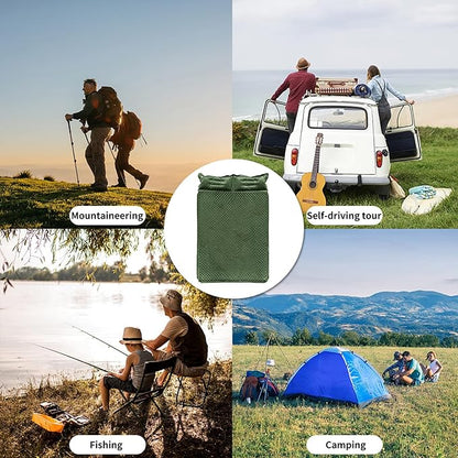 Double Camping Sleeping Pad with Pillow, 2" Memory Foam Camping Mattress 2 Person, 5R Insulated Self Inflating Camping Pad, Air Mattress Inflatable Sleeping Mat for Tent, Backpacking, Hiking (Green)