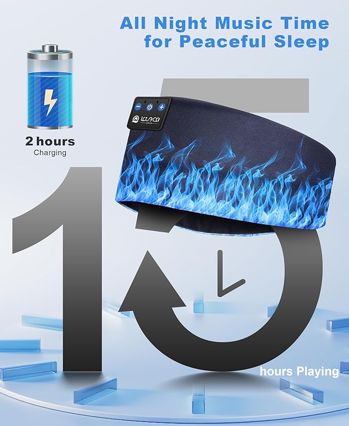 LOVE EYE Sleep Headphones Wireless Headband Headphones Bluetooth 5.4 for Side Sleeper Bluetooth Headband Earphones for Sports for tech Gadgets Gifts (Flame Blue)