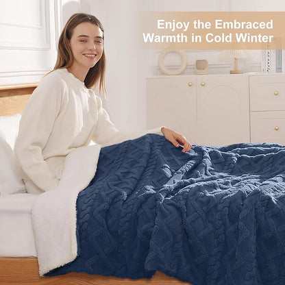 Electric Blanket King Heating Blanket 90"x100" - Dual Control Heated Blankets with Fast Heating & Over-Heat Protection, Ultra Thick 450gsm Sherpa Fleece Heated Blankets, Great Grandma Gifts(Navy Blue)