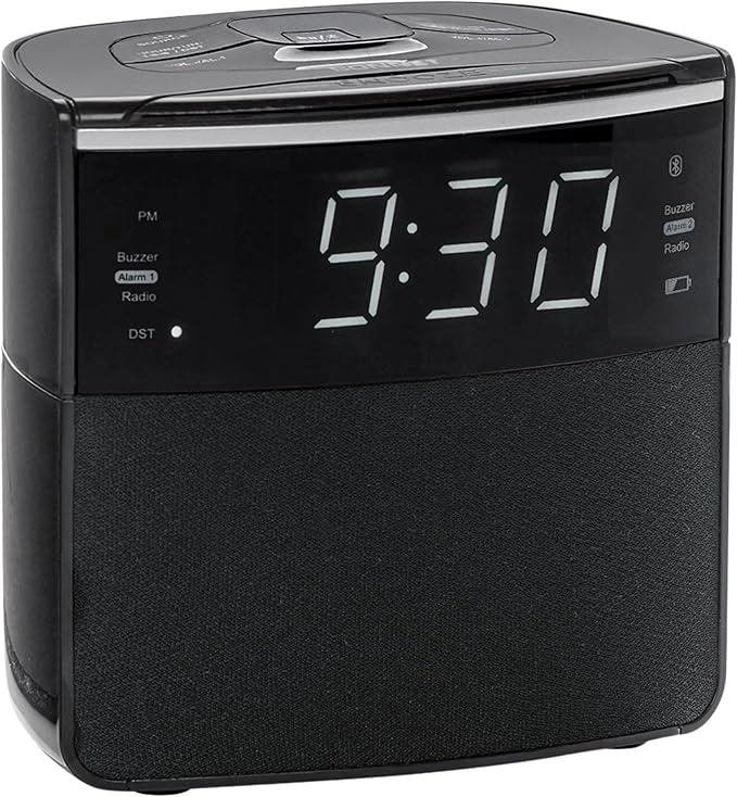 Digital Alarm Clocks for Bedrooms, Dual Alarms, Bluetooth and FM Radio, White Dimmable LED Display, USB-A Charging Port. Loud Alarm Clock for Heavy Sleepers Perfect for Bedroom, Desk, and Office