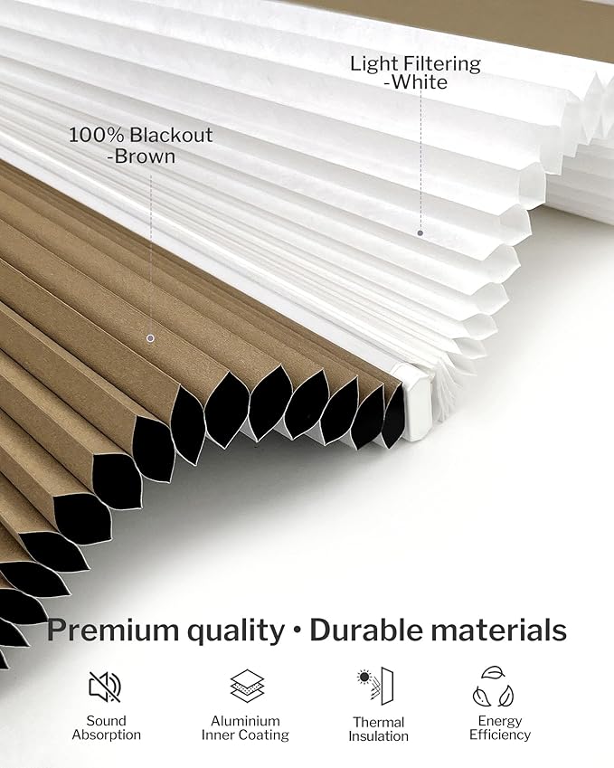 Graywind Motorized Day Night Cellular Shades with Remote, Smart Honeycomb Blinds Compatible with Alexa & Google Home, Custom Size Blackout/Privacy for Bedroom, Living Room & Home Office, Linear Brown
