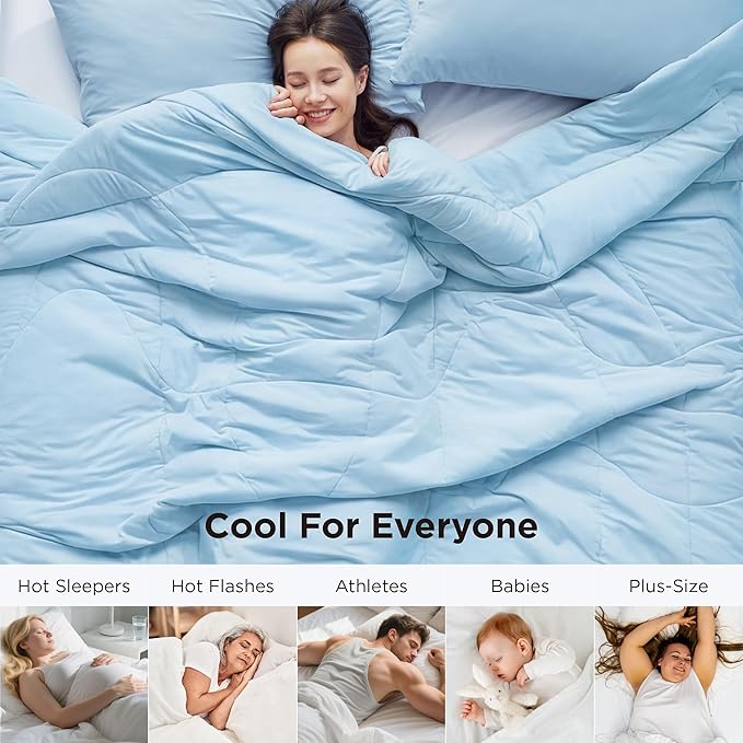 Bedsure Cooling Comforter King Size - Cooling Blankets for Hot Sleepers, Lightweight Comforter for Summer with Dual-Sided Cool Tech, Soft Breathable Cold Blanket for Sleeping, Blue, 102x90 Inches