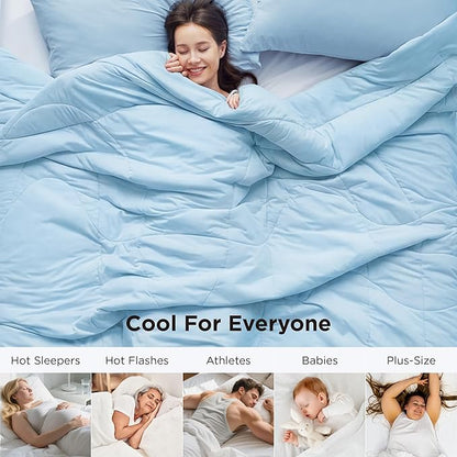 Bedsure Cooling Comforter King Size - Cooling Blankets for Hot Sleepers, Lightweight Comforter for Summer with Dual-Sided Cool Tech, Soft Breathable Cold Blanket for Sleeping, Blue, 102x90 Inches