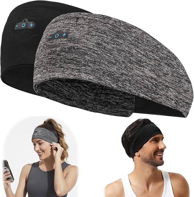 Bluetooth Headband, Bluetooth 5.4 Sleeping Headphones,18 Hours Play Time,HD Stereo, Built-in Microphone, Workout, Running, Sports, Men/Women Gift.(1xBlack,1xGrey)