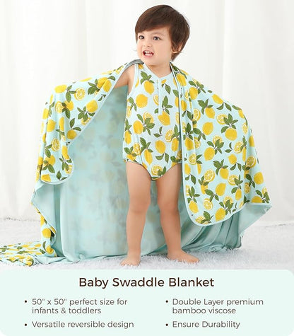 Premium Baby Blankets, Soft Viscose from Bamboo Blanket for Boys and Girls, Nursery Crib Bedding Quilt for Newborn and Toddler, Cooling for Hot Sleepers, 50'' x 50'' Lemons