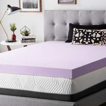 Lucid 4 Inch Lavender Memory Foam Mattress Topper, California King Size – Essential Oil Infusion – Ultra Plush Feel, Pressure-Relieving Bed Topper – Ventilated and Breathable – CertiPur Certified