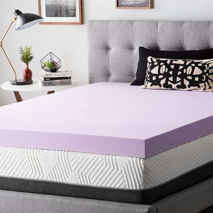 Lucid 4 Inch Lavender Memory Foam Mattress Topper, Twin XL Size – Essential Oil Infusion – Ultra Plush Feel, Pressure-Relieving Bed Topper – Ventilated and Breathable – CertiPur Certified