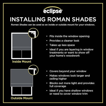 Eclipse Kylie 100% Blackout Window Roman Shade, 23 in Wide x 64 in Long, Cordless, Thermal and Noise Reducing Interior Shade Window Treatment for Home Privacy & Energy-Efficiency, Grey