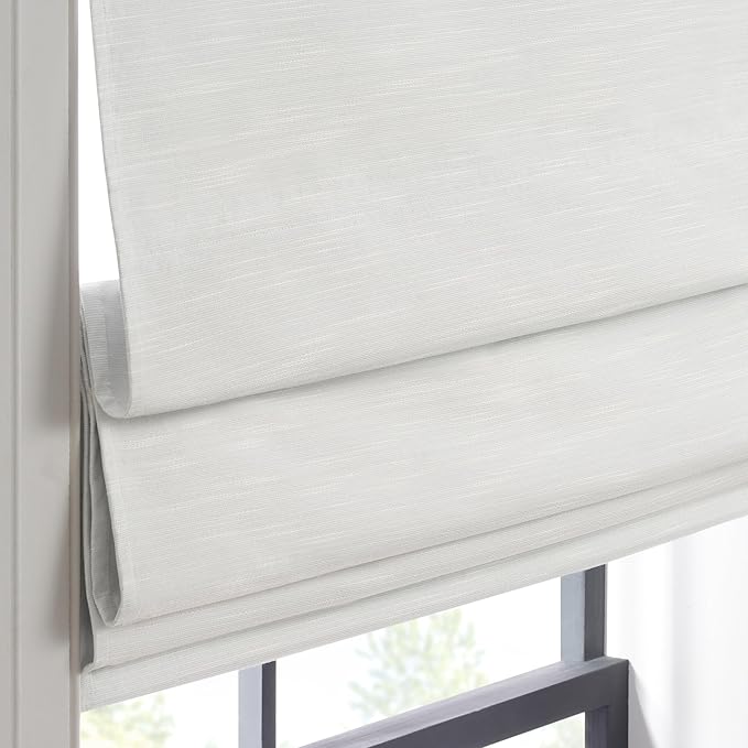 Eclipse Rozel 100% Blackout Window Roman Shade, 35 in Wide x 64 in Long, Cordless, Thermal and Noise Reducing Interior Shade Window Treatment for Home Privacy & Energy-Efficiency, White